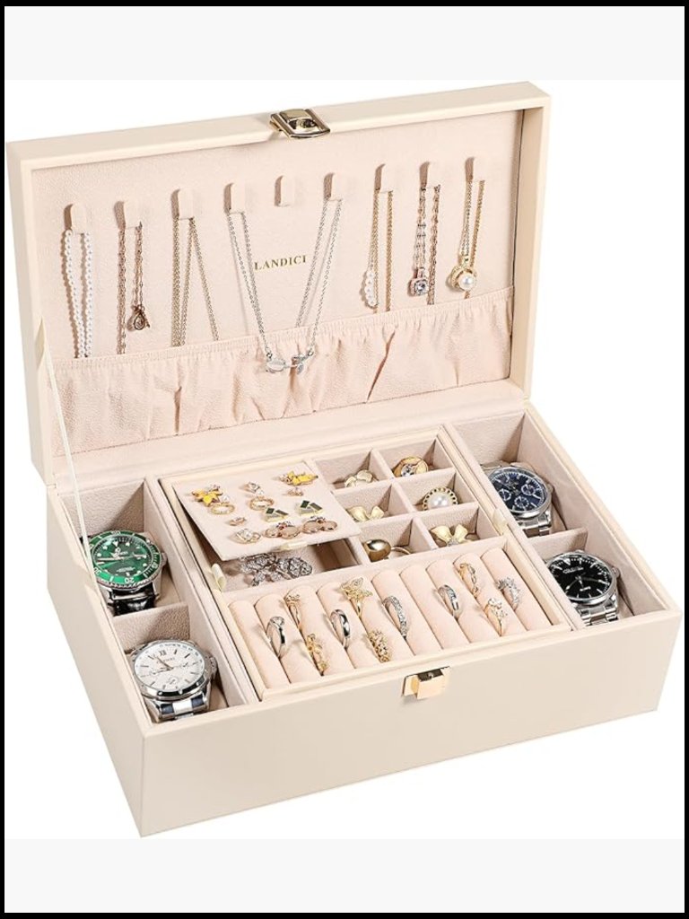 Vintage Leather Jewelry Box Organizer With Removable Tray Watch Storage Display